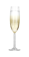 Champagne in glass isolated on white. Sparkling wine