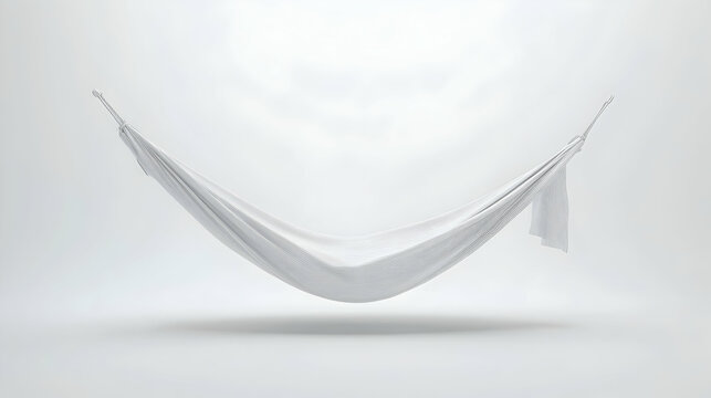 White hammock isolated on white background, hanging fabric, relaxation, leisure.