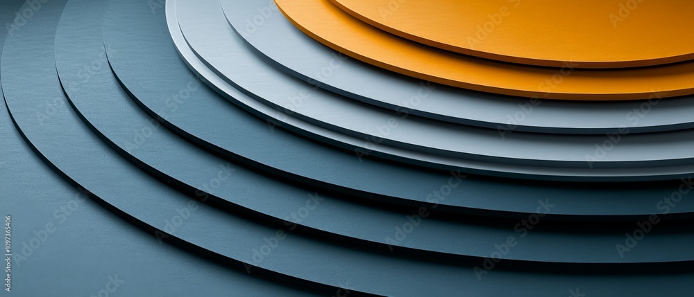 Aufkleber Abstract layered concentric paper inspired design with alternating gray and orange tones forming symmetrical curved patterns and showcasing minimalist 3D illustration