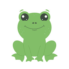 Cute smiling frog character. Funny animal for cards, magazines, banners. Vector flat childrens illustration isolated on white background
