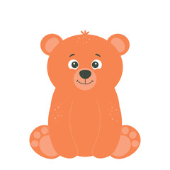 Cute smiling bear character. Funny sitting animal for poster, greeting card and childrens design. Vector flat illustration isolated on white background
