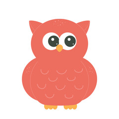 Cute owl character. Funny sitting bird for poster, greeting card and childrens design. Vector flat illustration isolated on white background