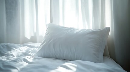 White Pillow and Sheets in Sunlit Room