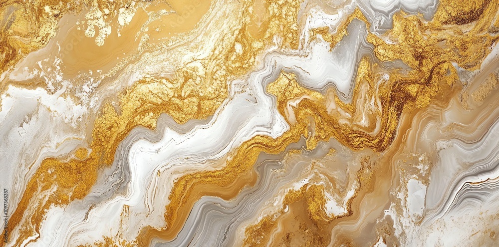 Poster abstract art featuring swirling gold and white patterns resembling agate stone.
