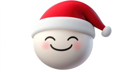 A 3D Santa emoticon with a red hat and smile, transparent background. 