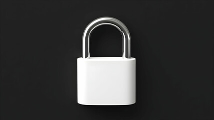 Fototapeta premium White padlock with silver shackle on black background.