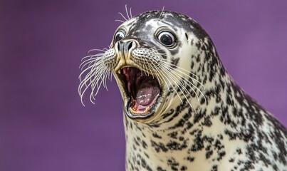 A surprised seal with its mouth open wide. AI.