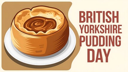Playful British Yorkshire Pudding Day Graphic with Golden-Brown Pudding and Red Bold Text