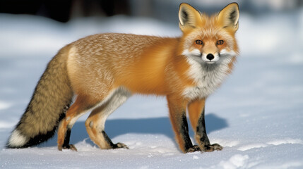 Fototapeta premium Red fox in profile, natural stance, detailed fur and vibrant colors, wildlife photography