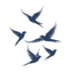 Fototapeta premium Four Blue Bird Silhouettes Flying in Formation