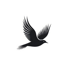 Obraz premium Black silhouette of a bird with spread wings in flight