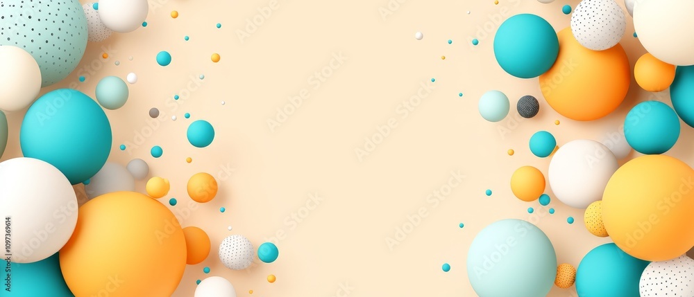 Poster abstract composition of translucent purple and pink floating spheres with refracted light and glowin