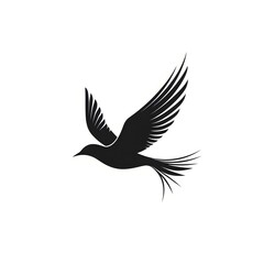 Obraz premium Black silhouette of a stylized bird with wings spread in flight