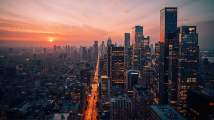 Generative AI, Golden Hour Skyline over a Modern Metropolis