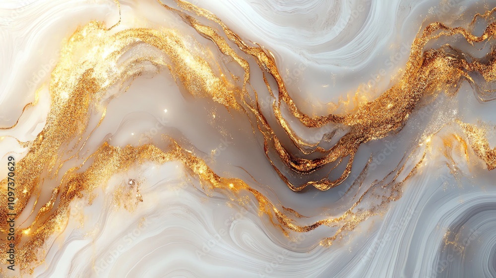 Poster Abstract design featuring swirling patterns with gold accents on a light background.