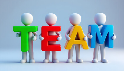 3D Illustration of Teamwork, Characters Holding TEAM Letters