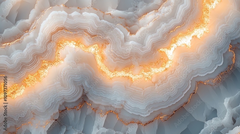 Poster an abstract close-up of layered agate with glowing orange highlights.