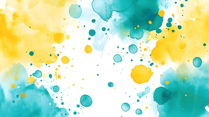 Watercolor splatters in bright yellow and teal creating an energetic summer feel