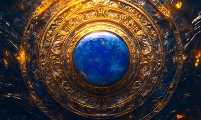 Fototapeta premium Lapis lazuli gemstone in ornate gold setting.