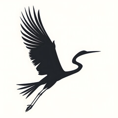 Obraz premium Graceful silhouette of a crane in flight, featuring elegant wings and long legs. Ideal for nature, wildlife, and birdrelated designs with its aesthetic and artistic appeal