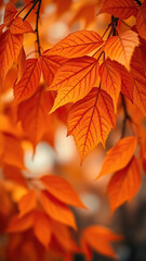 Obraz premium Close-up of orange leaves against blurred background, acrylic painting, textured