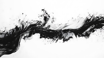 A bold, abstract black wave pattern on a pure white background, creating a striking contrast and fluid motion