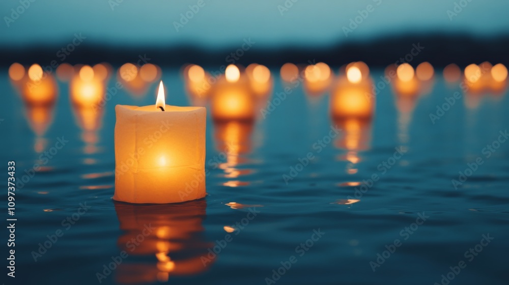 Poster floating candles on water: a serene and magical scene of floating candles illuminating the surface o