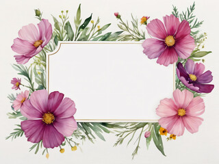 Fototapeta premium A blank wedding invitation adorned with a watercolor floral frame