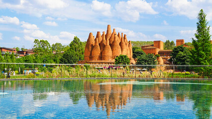 Stunning view of Dongfeng Yun Scenic Area in Mile, Yunnan, China, showcasing unique red earth...