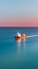 Fototapeta premium Cargo Container Ship Sailing Across Ocean Waters. Minimalist Maritime Scene. Shipping, logistics, global trade, or transportation industry concepts.