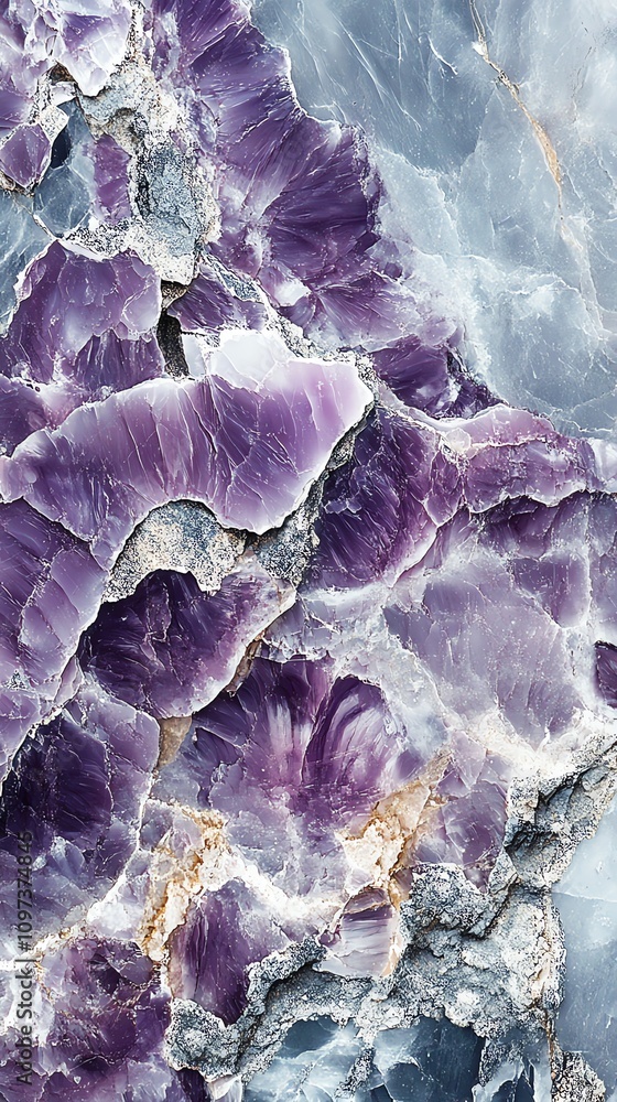 Poster A close-up of purple agate stone with intricate patterns and textures.