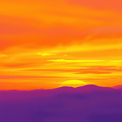 Obraz premium Deeply colored watercolor-style sunset sky with warm orange tones and cool purple undertones, vibrant colors, atmospheric effect., abstract watercolor painting, deep purple shades, orange hues