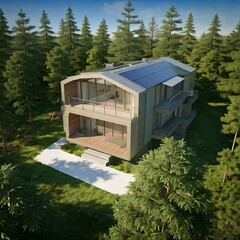 futuristic eco house in the woods