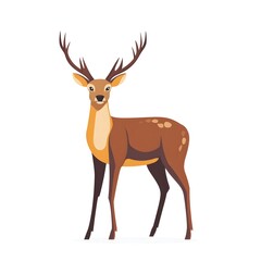 Obraz premium Cartoon illustration of a brown deer with antlers standing against a white background