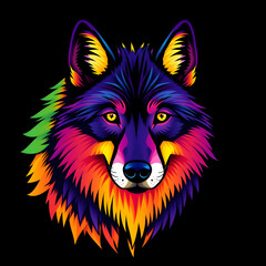 A colorful wolf with a black background
