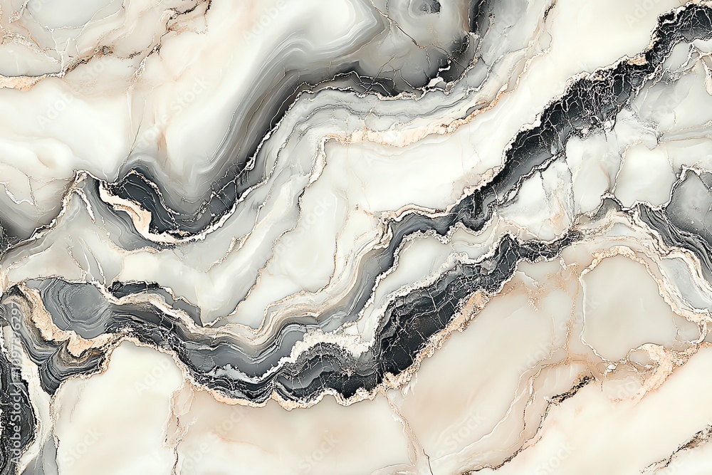 Poster abstract marble texture with flowing patterns in shades of cream, gray, and black.
