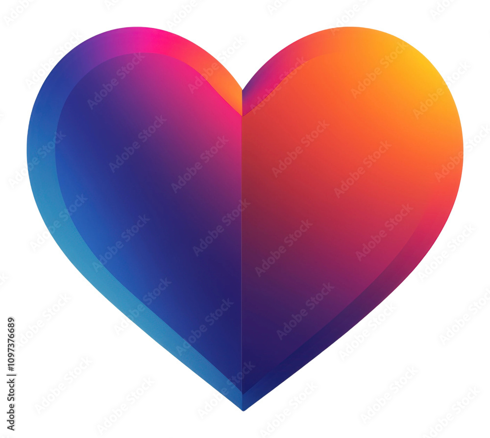 Poster heart-shaped vector icon with vibrant gradient colors isolated on transparent background