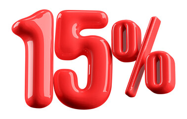 15 Percent Off Discount Red Number 3D Illustration