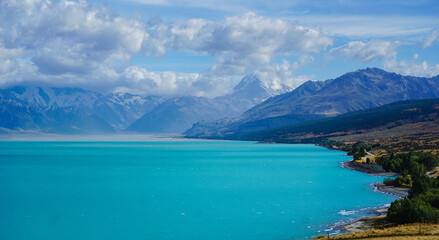 Fototapeta premium view of lake Pukaki, New Zealand, Lake Tekapo
