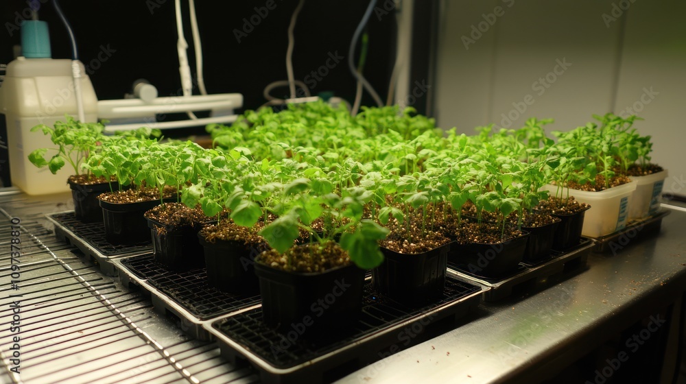 Poster a laboratory experiment using hydroponics and led lights.