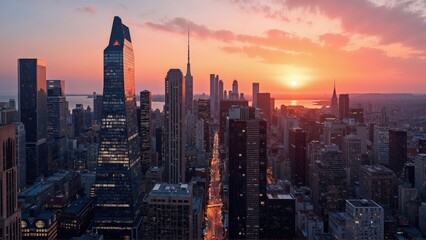 Fototapeta premium Generative AI, Golden Hour Skyline over a Modern Metropolis