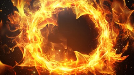 Fototapeta premium fiery circular design with vibrant flames and sparks.