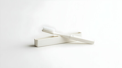 White toothbrush and case on white background.