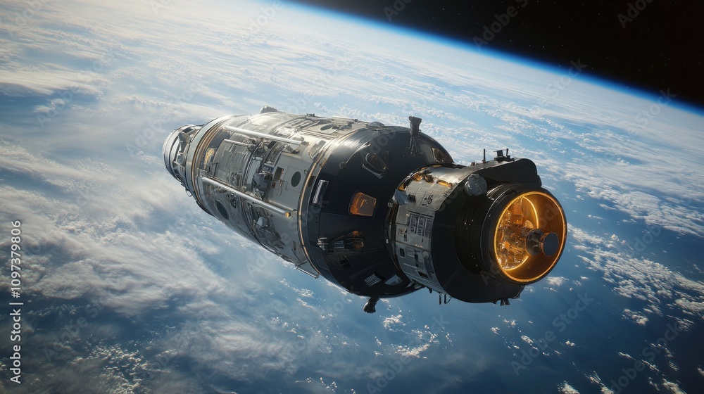 Poster a spacecraft developed by space scientists who are testing a simulated space flight system.