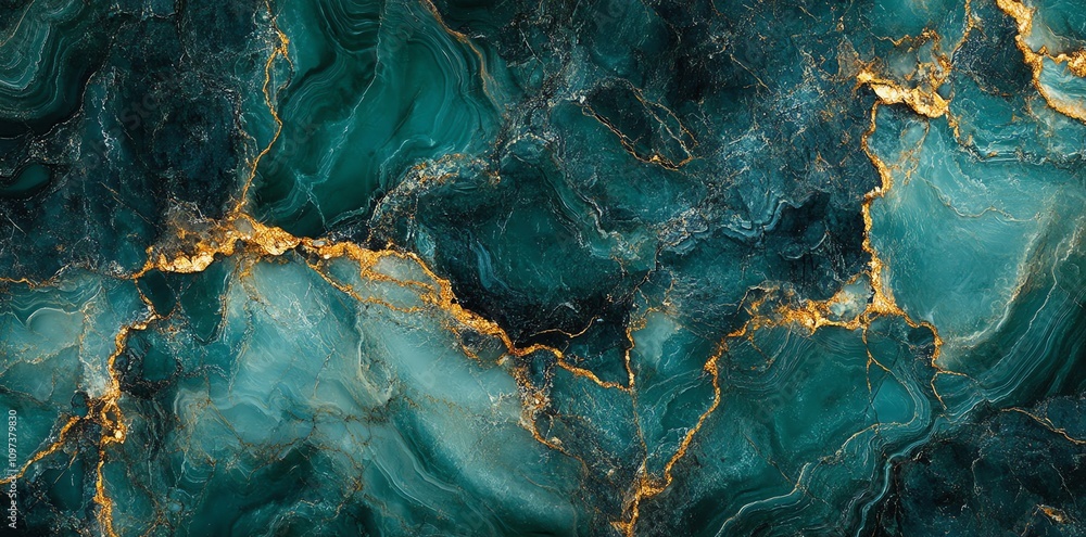 Poster a vibrant abstract background featuring teal and gold marbling patterns.