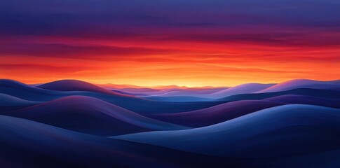 Vibrant Sunset Over Rolling Blue Mountainscape