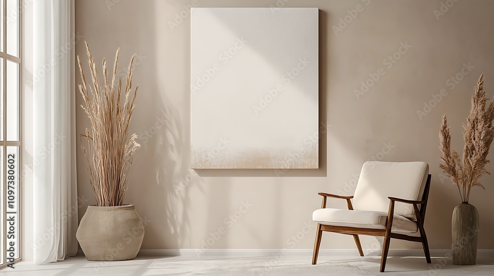 Wall mural Minimalist Room Decor With Neutral Tones And Dried Flowers