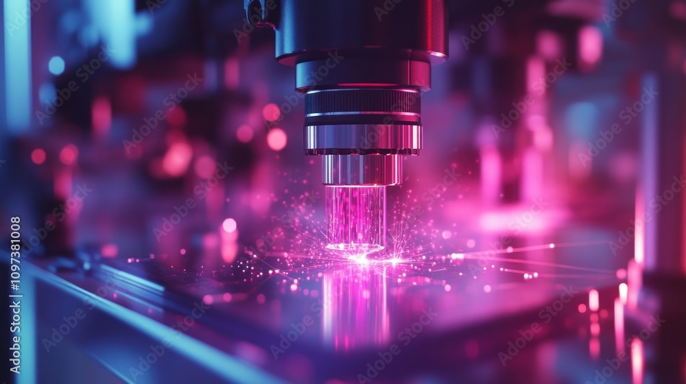 Poster an experiment on the movement of molecules at the nanoscale, using laser technology.