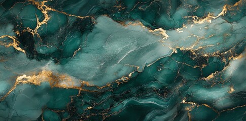 Abstract design featuring teal and gold marbling patterns.