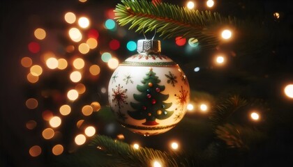 A closeup of a Christmas ornament with a depth of  field and bokeh background.